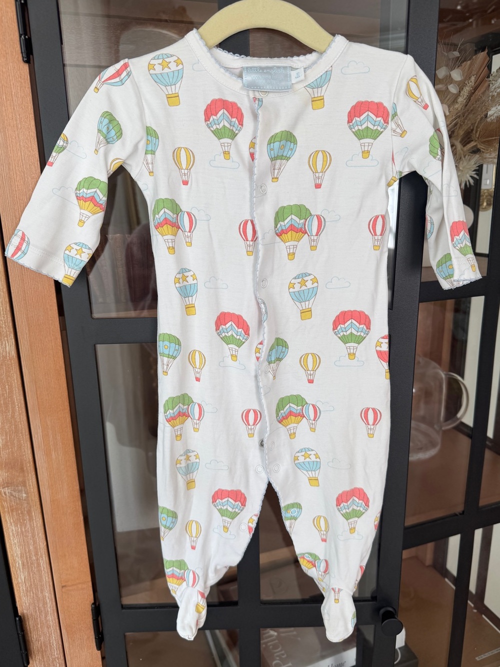 Little English hot air balloons print footies pima cotton baby boy girl unisex
